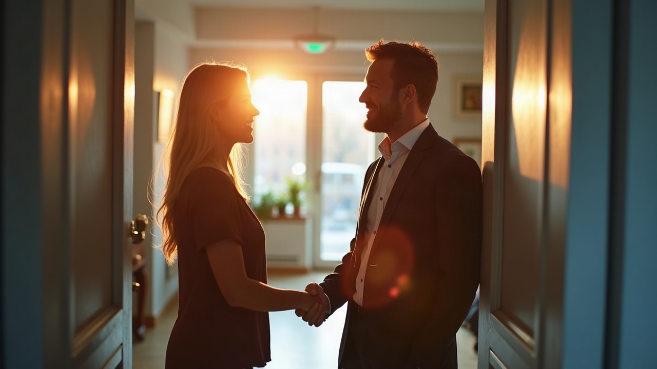 A self-employed freelance professional greeting with a handshake.