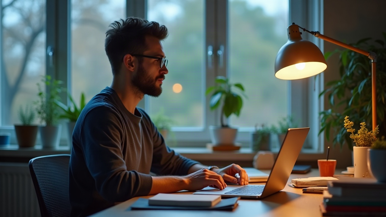 A freelancer working at a desk.