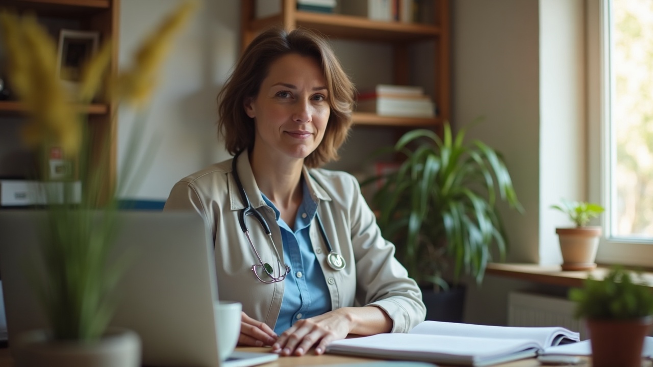A therapist working at a desk.